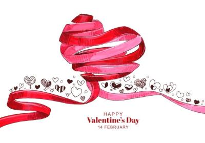 Lovely Ribbon Heart Greeting Card Background for Happy Valentine’s Day – Free Download