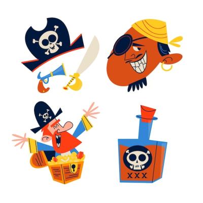 Retro Cartoon Pirate Stickers Collection – Free to Download