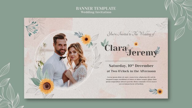 Wedding Invitation Horizontal Banner Template Featuring Couple and Flowers – Free Download