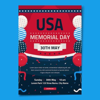 Flat Memorial Day Vertical Flyer Template – Free Download