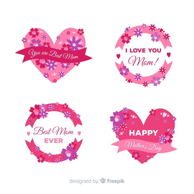 Flat Mother’s Day Badge Collection – Free Download