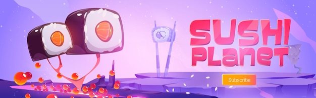 Sushi Planet Banner Featuring Fantasy Landscape and Sushi Elements – Free Stock Photo, Download for Free