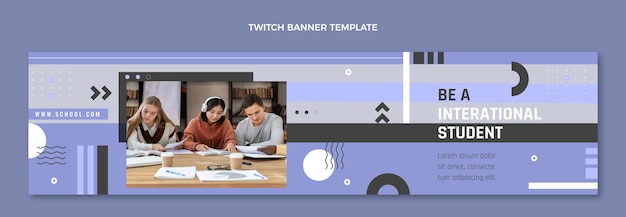 Flat Minimal International School Twitch Banner – Free Download