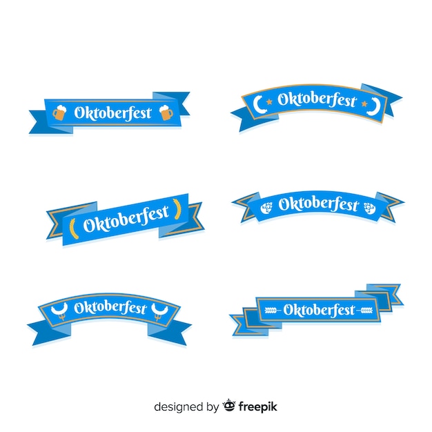 Oktoberfest Ribbon Collection in Flat Design – Free Download