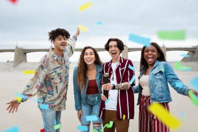 Friends Celebrating with Confetti in the City – Free Stock Photo, Download for Free