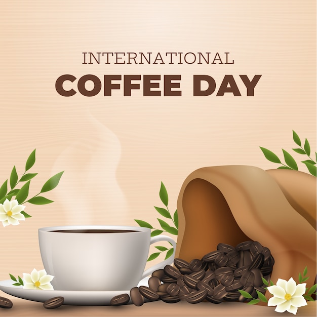 International Coffee Day Celebration Realistic Illustration – Free Download