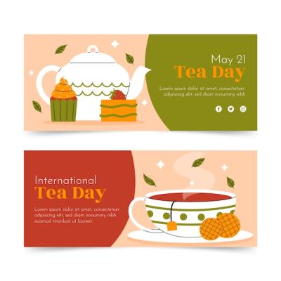 Flat International Tea Day Horizontal Banners Pack – Free Download