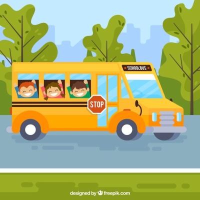 Flat Design of School Bus and Children – Free Download