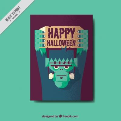 Halloween Greeting Card Featuring a Flat Design Monster – Free Download