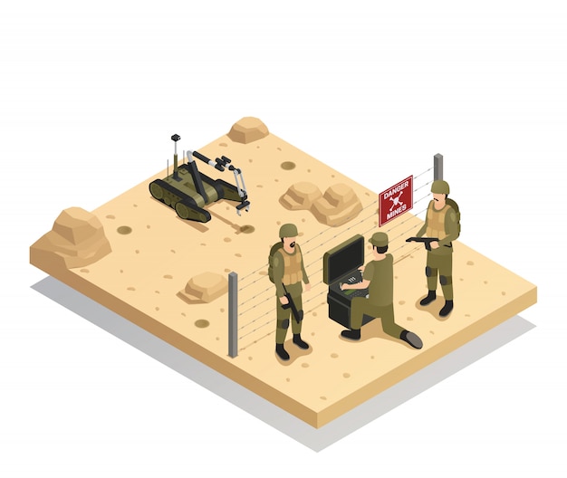 Robots Sapper Isometric Composition – Free Download