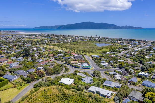 Panoramic Shot of a Coastal Town under Blue Skies – Free Stock Photo Download