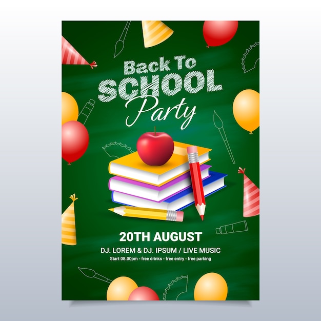 Realistic Party Poster Template for Back to School Event – Free Download