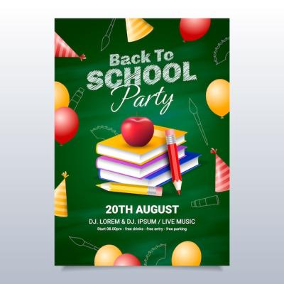 Realistic Party Poster Template for Back to School Event – Free Download