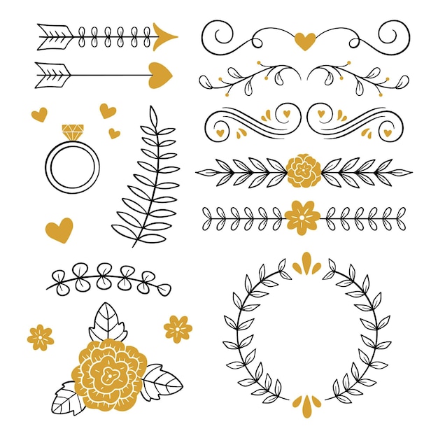 Hand Drawn Wedding Ornaments Collection – Free Download