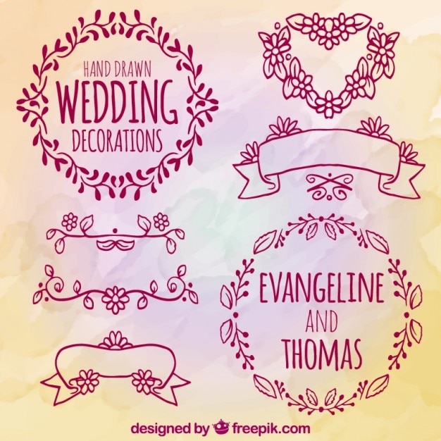 Hand Drawn Floral Wedding Decorations – Free Download