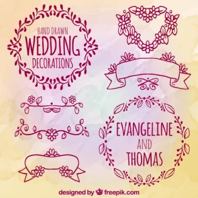 Hand Drawn Floral Wedding Decorations – Free Download