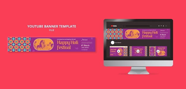 Holi Festival Celebration YouTube Banner Template – Free Download