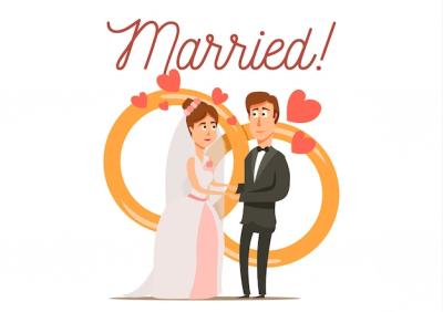 Newly Married Couple and Wedding Rings Vector Template – Free Download