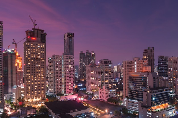 Stunning Bangkok Night View with Skyscrapers in the Business District – Free Download