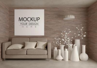 Mockup of Wall Art or Picture Frame in a Living Room – Free to Download