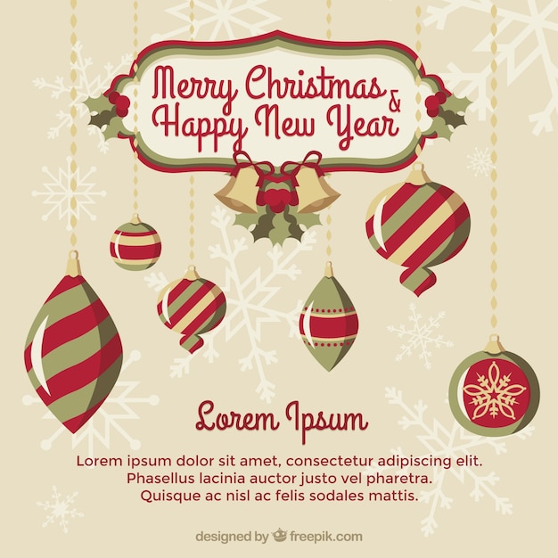 Retro Merry Christmas and New Year Background with Decorative Balls – Free Download