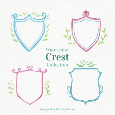 Watercolor Crest with Leaves Decoration – Free Download, Free Stock Photo