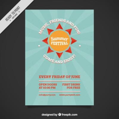 Summer Festival Flyer Featuring a Flat Sun – Free to Download