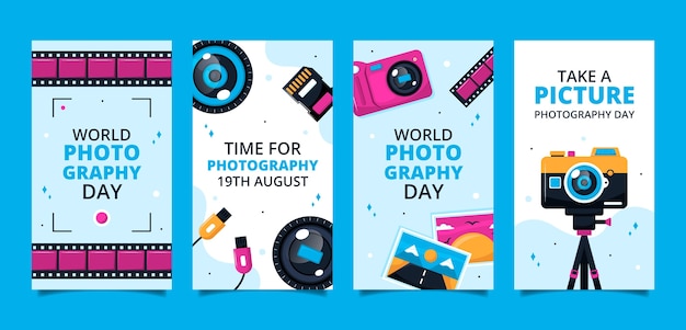 Flat Instagram Stories Collection for World Photography Day Celebration – Free to Download