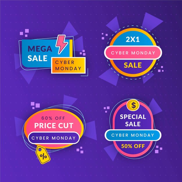 Flat Cyber Monday Sale Badges Collection – Free Download