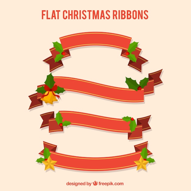 Red Ribbons with Christmas Elements – Free Stock Photos for Download