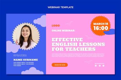 Hand Drawn Flat Design English Lessons Webinar – Free Download