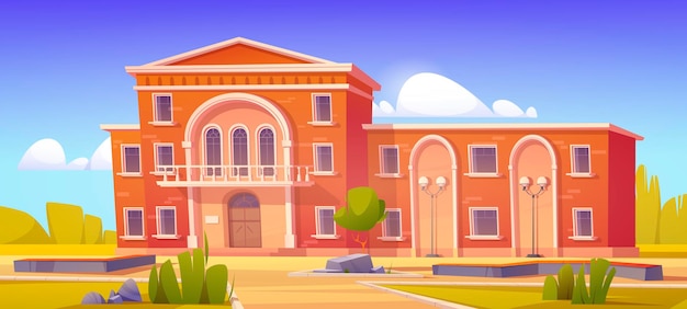 University, College, and Public Library Building Exterior – Vector Cartoon Summer Landscape – Free Download