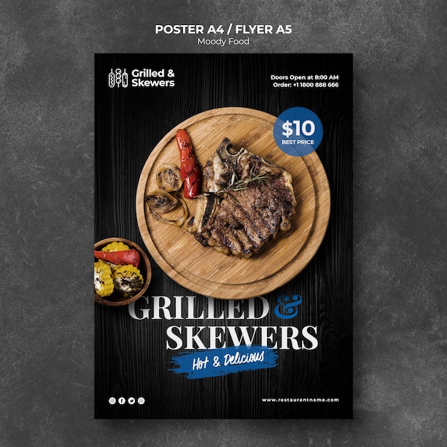 Grilled Steak Restaurant Poster Template – Free Download