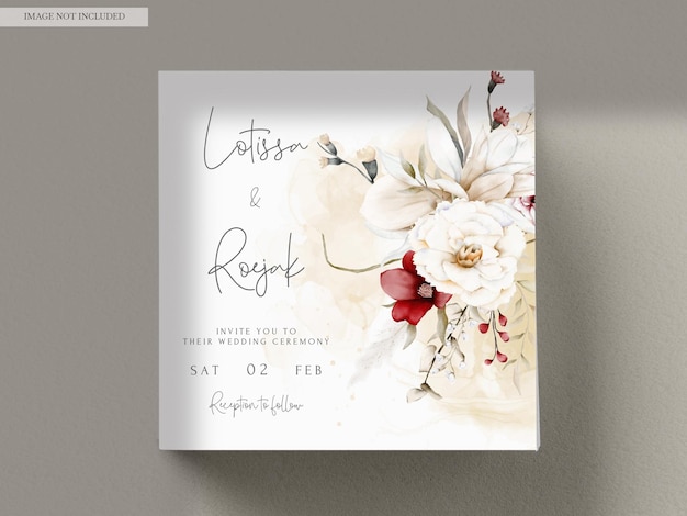 Elegant Boho Wedding Invitation Card with Dried Floral and Maroon Flower – Free Download