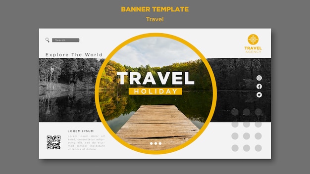 Horizontal Travel Banner Template Featuring Nature Landscape – Free Download