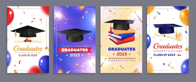 Four Isolated Graduation Party Vertical Posters Featuring Realistic Holiday Images – Free Download