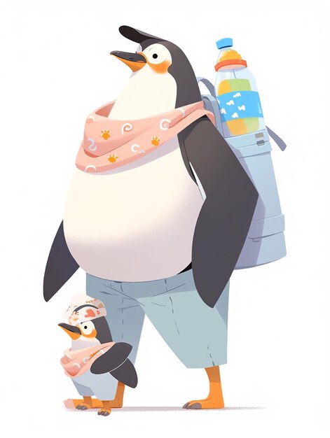 Penguin with Baby and Backpack: Free Stock Photo for Download