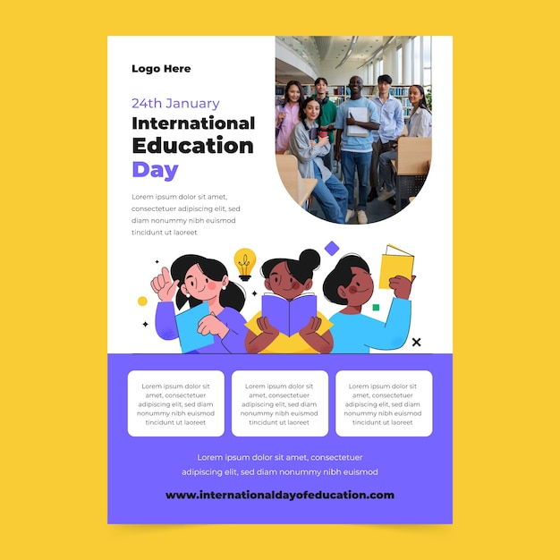 Flat Vertical Poster Template for International Day of Education – Free Download