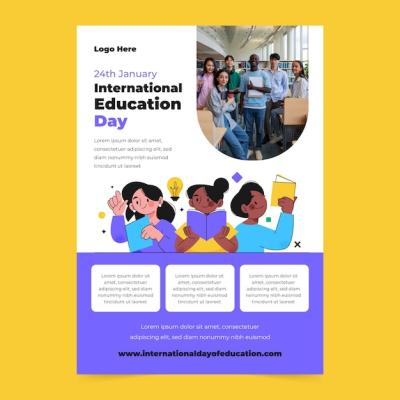 Flat Vertical Poster Template for International Day of Education – Free Download