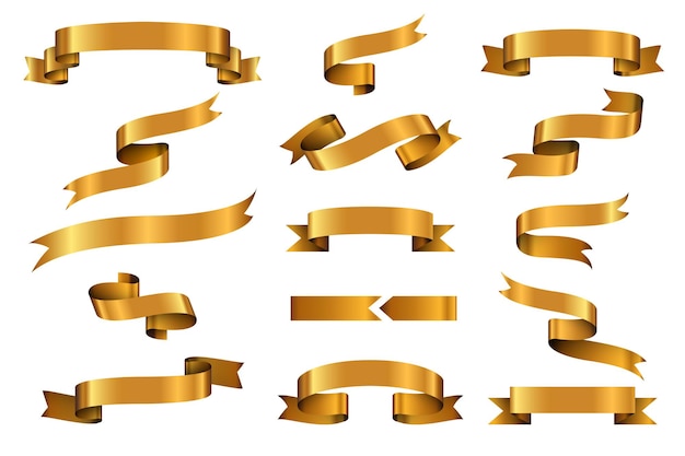 Gold Glossy Ribbon Vector Banners Set for Design Projects – Free Download