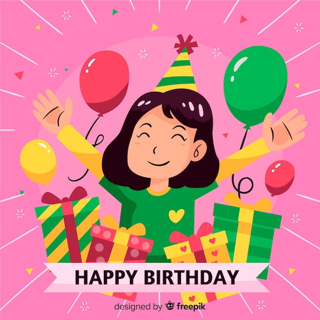 Happy Birthday Flat Design Background – Free Download