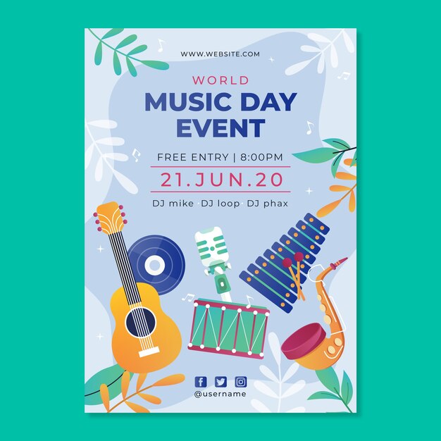 Gradient World Music Day Poster Template – Free Download