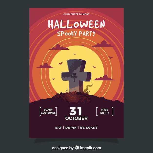 Halloween Party Poster Featuring Tombstone – Free Download