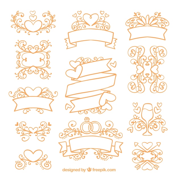 Hand Drawn Yellow Wedding Ornaments – Free Download