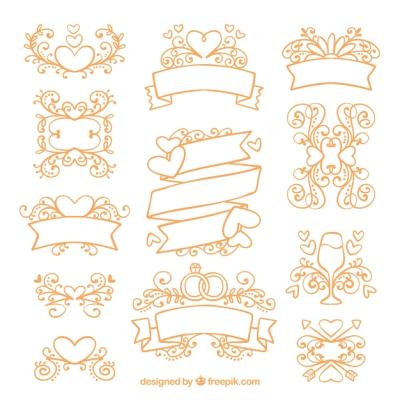 Hand Drawn Yellow Wedding Ornaments – Free Download