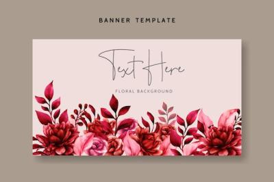 Maroon Floral Background Template with Leaves – Free Download