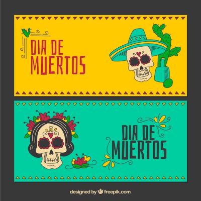 Vibrant Yellow and Green Day of the Dead Banners – Free Download