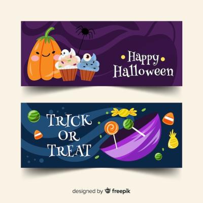 Sweets and Candies Flat Halloween Banners – Free Download