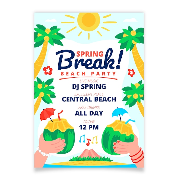 Flat Spring Break Vertical Poster Template – Free Download