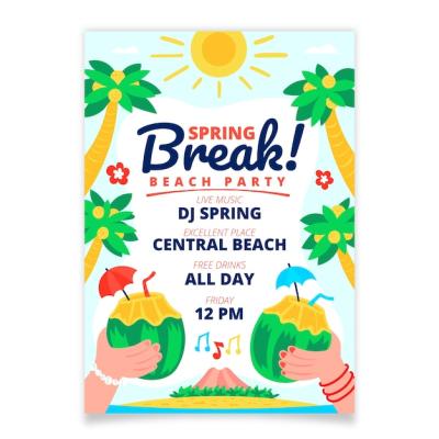 Flat Spring Break Vertical Poster Template – Free Download